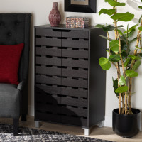 Baxton Studio FP-11027-Espresso-Shoe Cabinet Baxton Studio Ernest Modern and Contemporary Dark Brown Finished Wood 2-Door Shoe Storage Cabinet